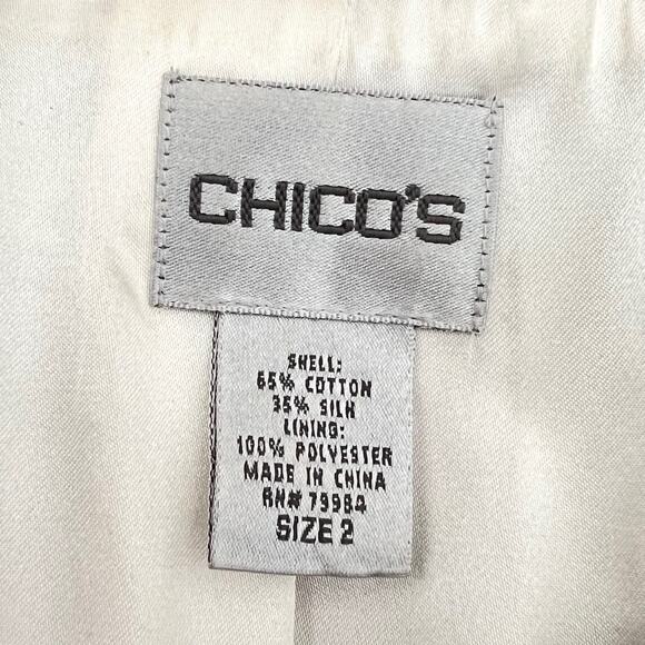 Chicos Womens Jacket Size 2 US L Brown Black Abstract Paisley Silk Blend Blazer - Picture 4 of 6